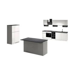 Cucina completa Balme, 100% Made in Italy, Bianco lucido e Ardesia<Dmora Store