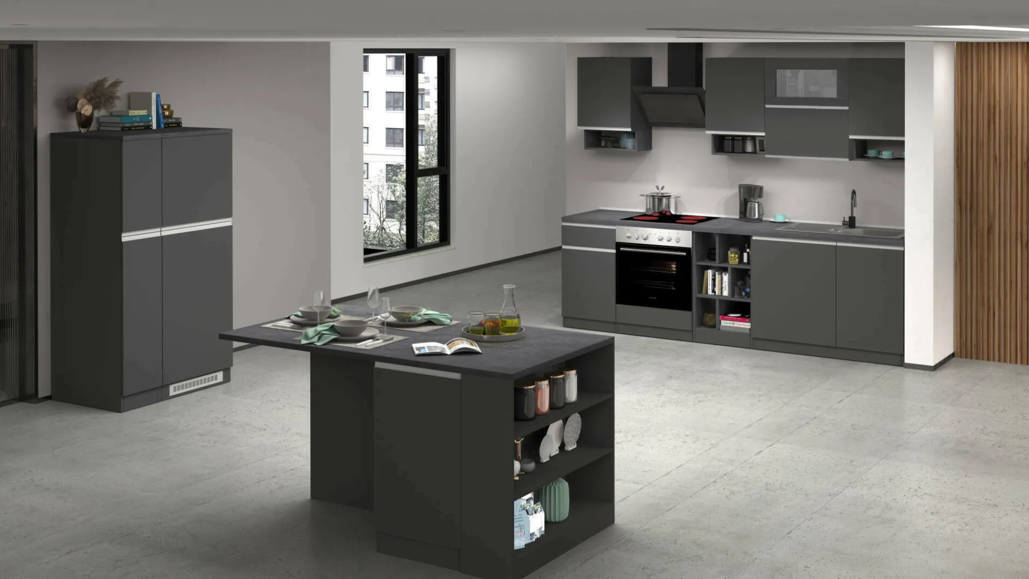 Cucina completa Dancelott, 100% Made in Italy, Antracite e Ardesia<Dmora Online