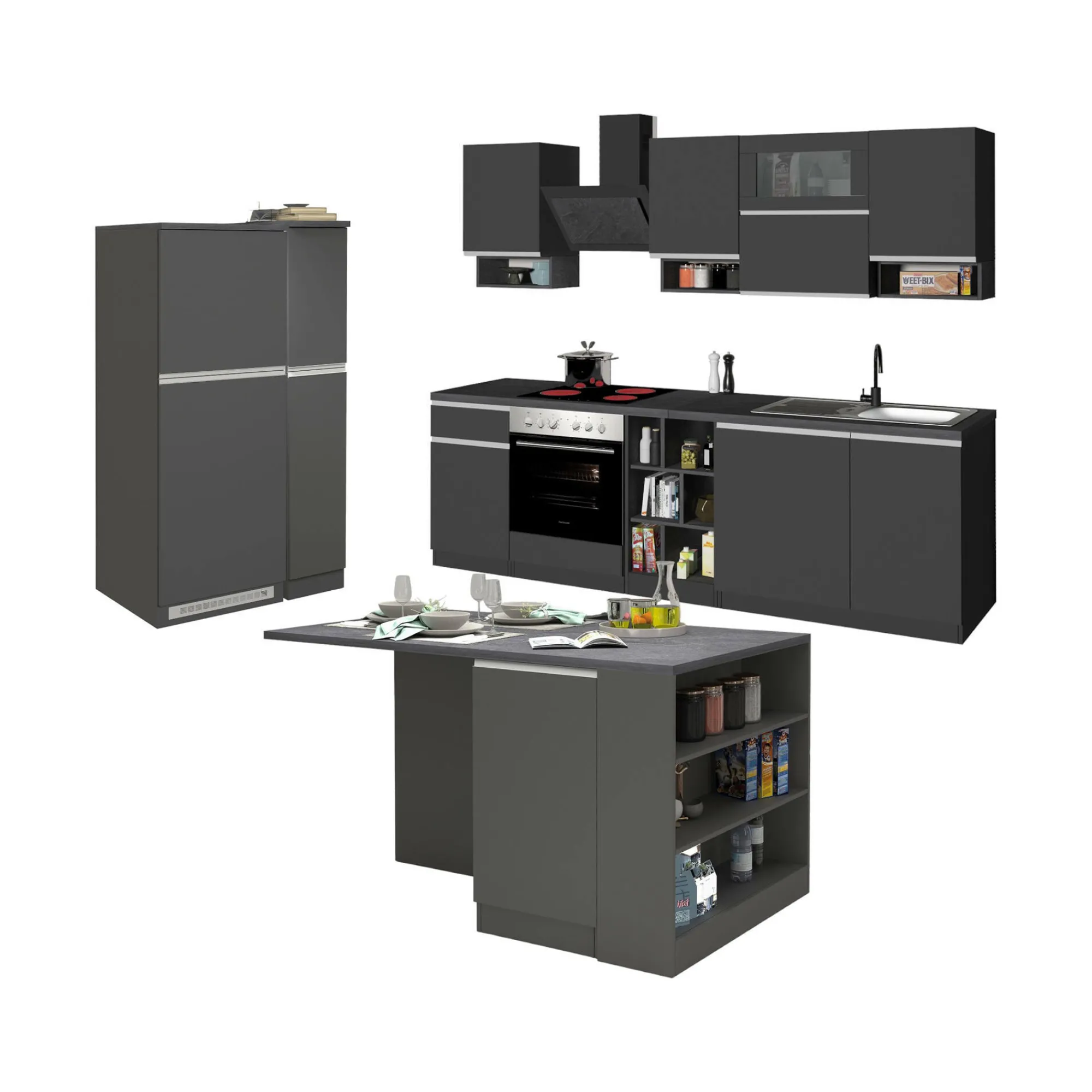Cucina completa Dancelott, 100% Made in Italy, Antracite e Ardesia<Dmora Online