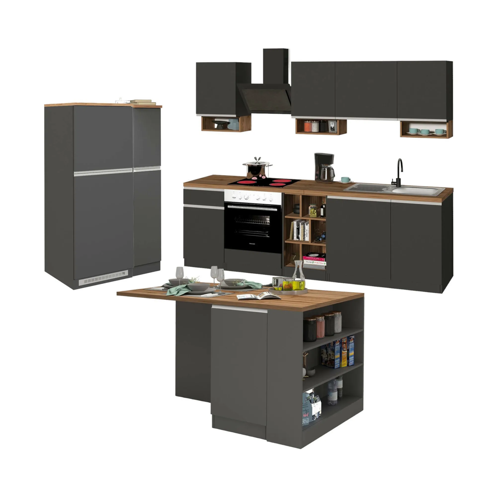 Cucina completa Danderso, 100% Made in Italy, Antracite e Rovere<Dmora Flash Sale