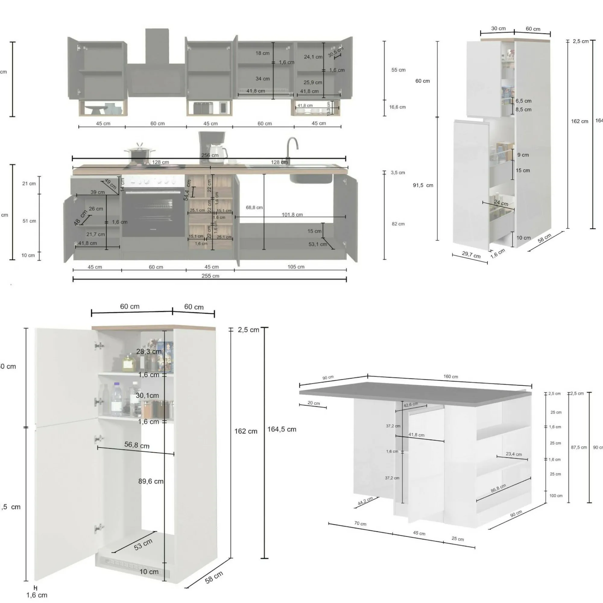 Cucina completa Danderso, 100% Made in Italy, Antracite e Rovere<Dmora Flash Sale