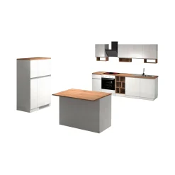 Cucina completa Daquilant, 100% Made in Italy, Bianco lucido e Rovere<Dmora Sale
