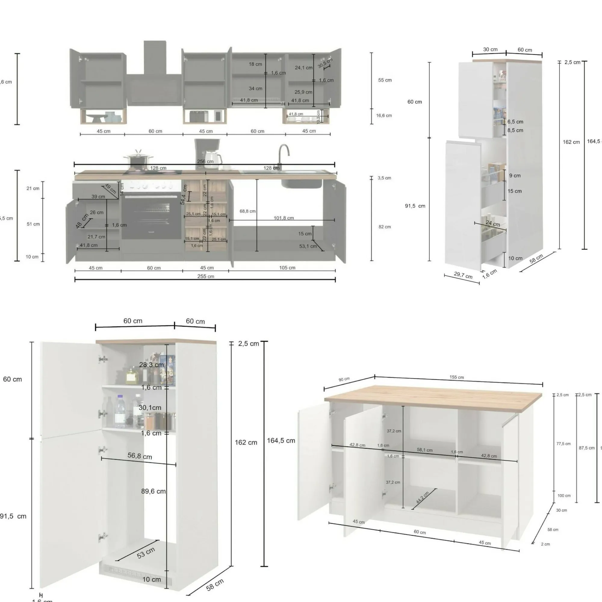 Cucina completa Daquilant, 100% Made in Italy, Bianco lucido e Rovere<Dmora Outlet