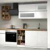 Cucina completa Fonti, 255x60h85 cm, Bianco lucido e Rovere<Dmora Sale