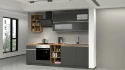Cucina completa Fonti, 255x60h85 cm, Antracite e Rovere<Dmora Store