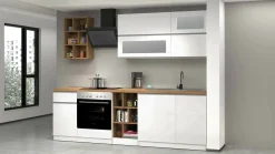 Cucina completa Fonti, 255x60h85 cm, Bianco lucido e Rovere<Dmora Sale