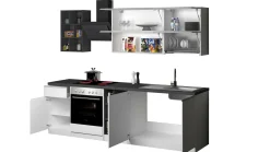Cucina completa Fonti, 255x60h85 cm, Bianco lucido e Ardesia<Dmora Flash Sale
