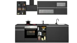Cucina completa Fonti, 255x60h85 cm, Antracite e Ardesia<Dmora Sale
