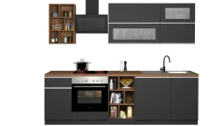 Cucina completa Fonti, 255x60h85 cm, Antracite e Rovere<Dmora Store