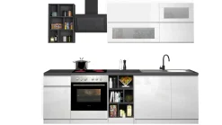 Cucina completa Fonti, 255x60h85 cm, Bianco lucido e Ardesia<Dmora Flash Sale