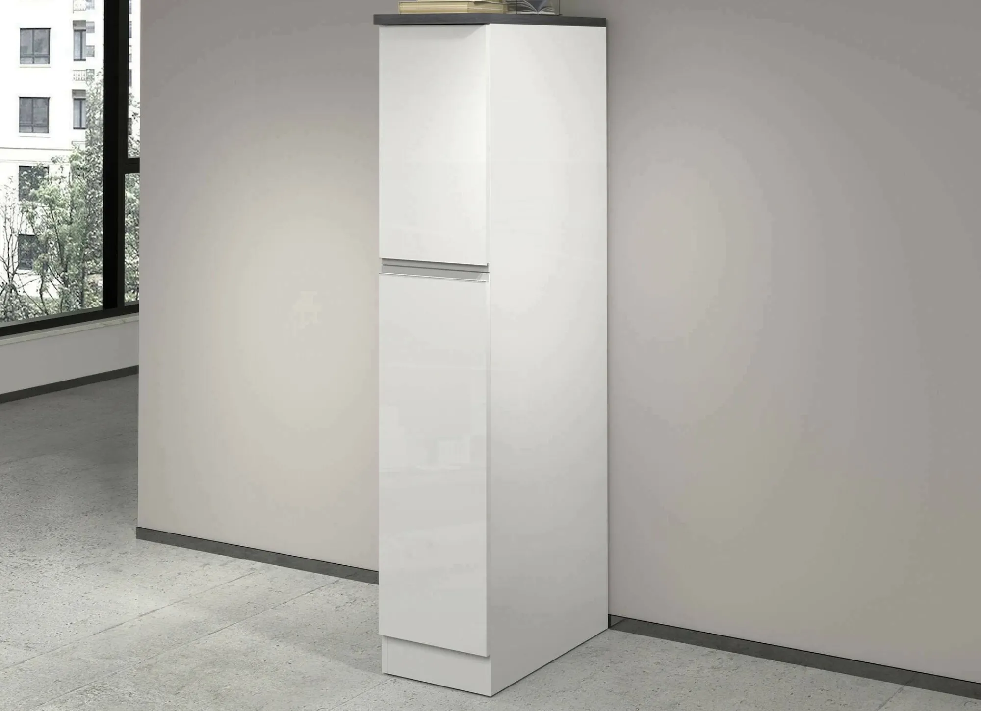 Dispensa da cucina Atrax, 30x60h165 cm, Bianco lucido e Ardesia<Dmora Discount