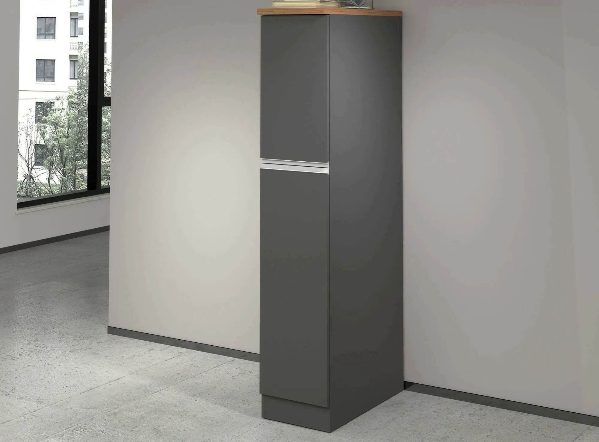 Dispensa da cucina Atrax, 30x60h165 cm, Antracite e Rovere<Dmora New