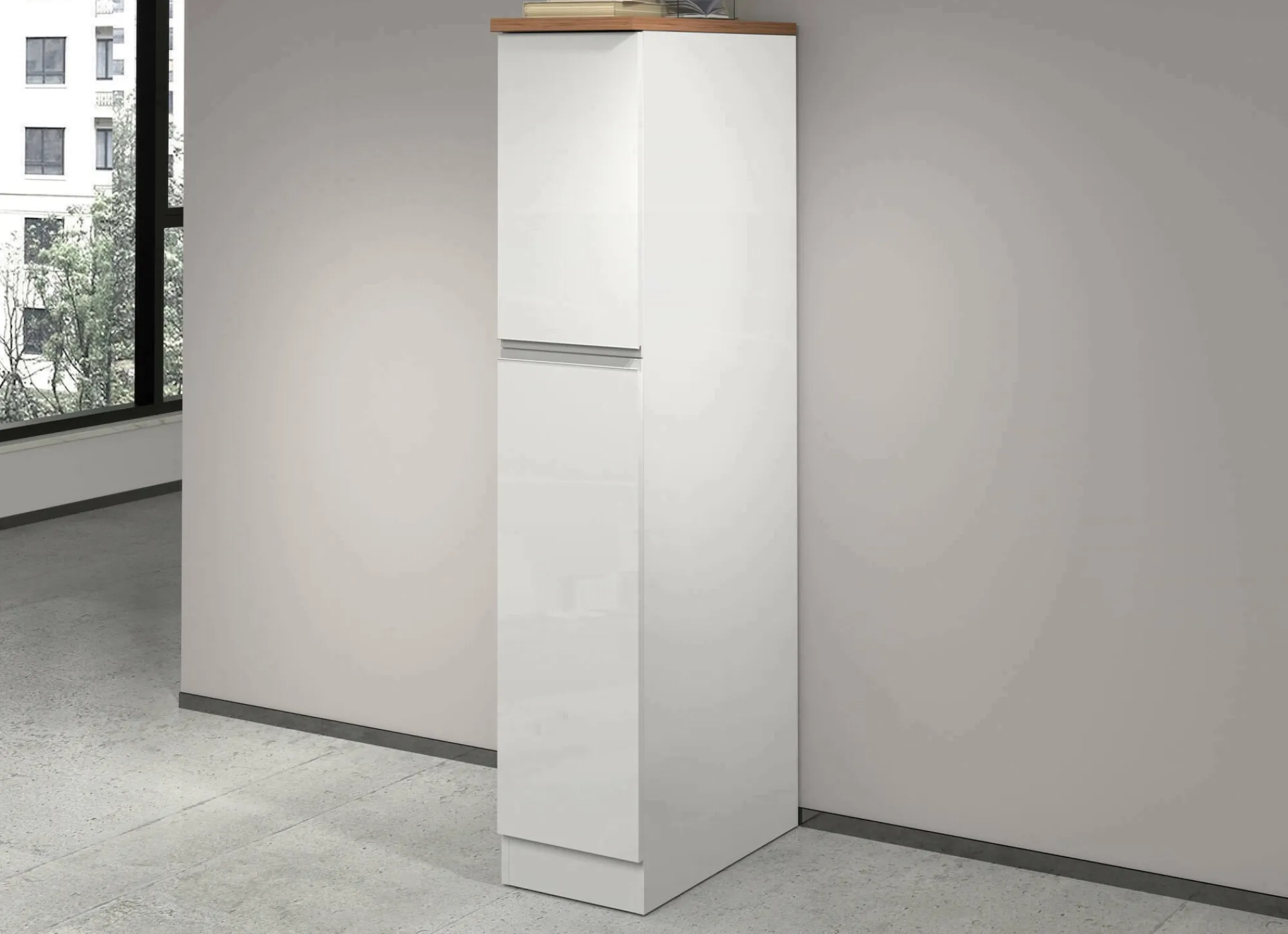 Dispensa da cucina Atrax, 30x60h165 cm, Bianco lucido e Rovere<Dmora Online