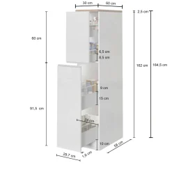 Dispensa da cucina Atrax, 30x60h165 cm, Bianco lucido e Rovere<Dmora Online