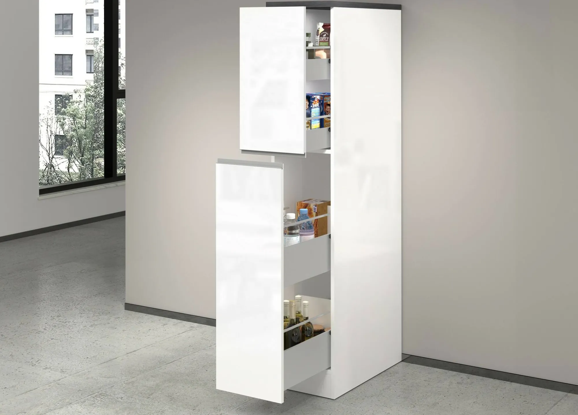 Dispensa da cucina Atrax, 30x60h165 cm, Bianco lucido e Ardesia<Dmora Discount