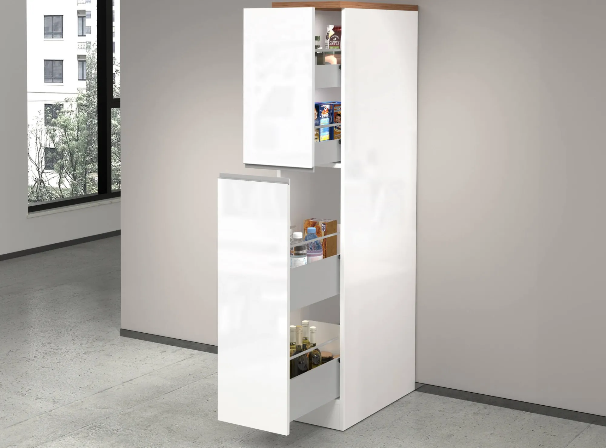Dispensa da cucina Atrax, 30x60h165 cm, Bianco lucido e Rovere<Dmora Online