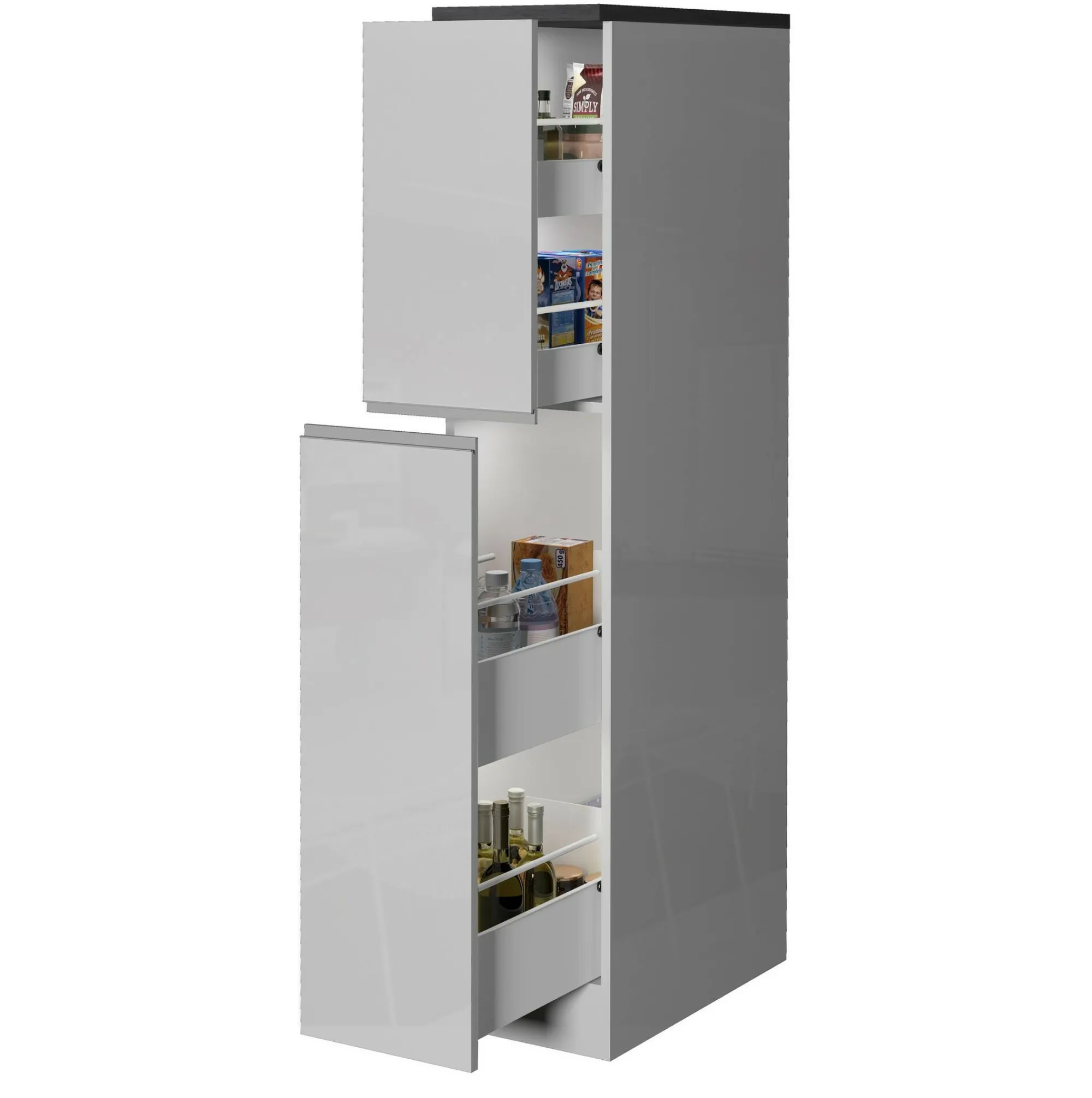 Dispensa da cucina Atrax, 30x60h165 cm, Bianco lucido e Ardesia<Dmora Discount