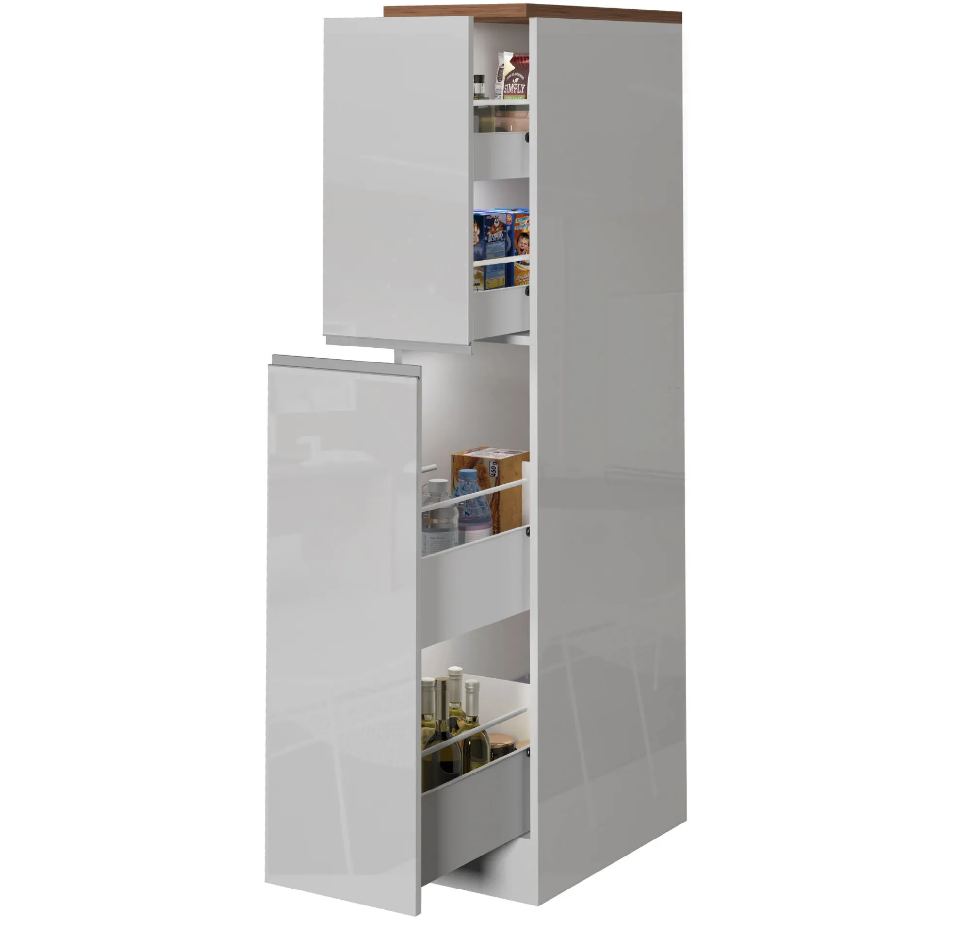 Dispensa da cucina Atrax, 30x60h165 cm, Bianco lucido e Rovere<Dmora Online