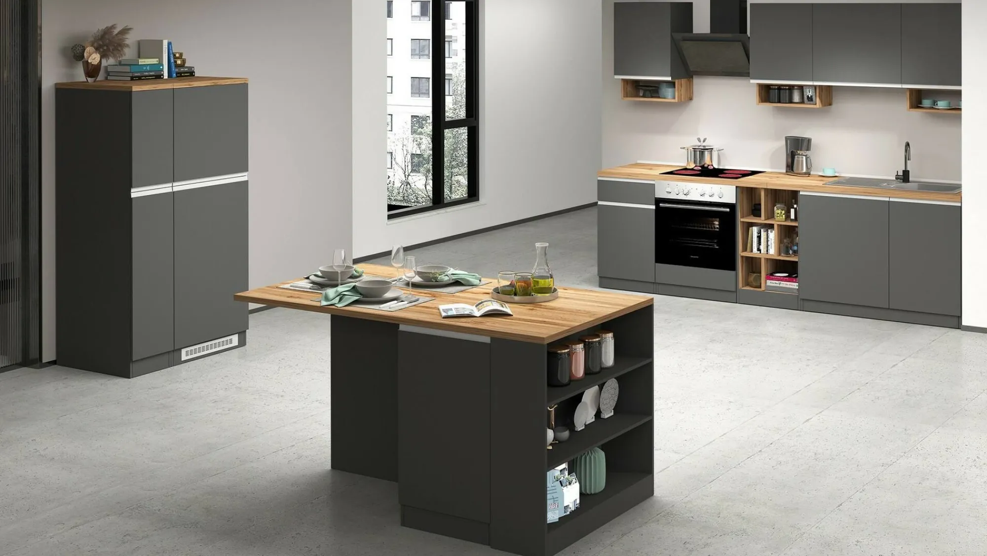 Dispensa da cucina Dcasasol, 60x60h165 cm, Antracite e Rovere<Dmora Flash Sale
