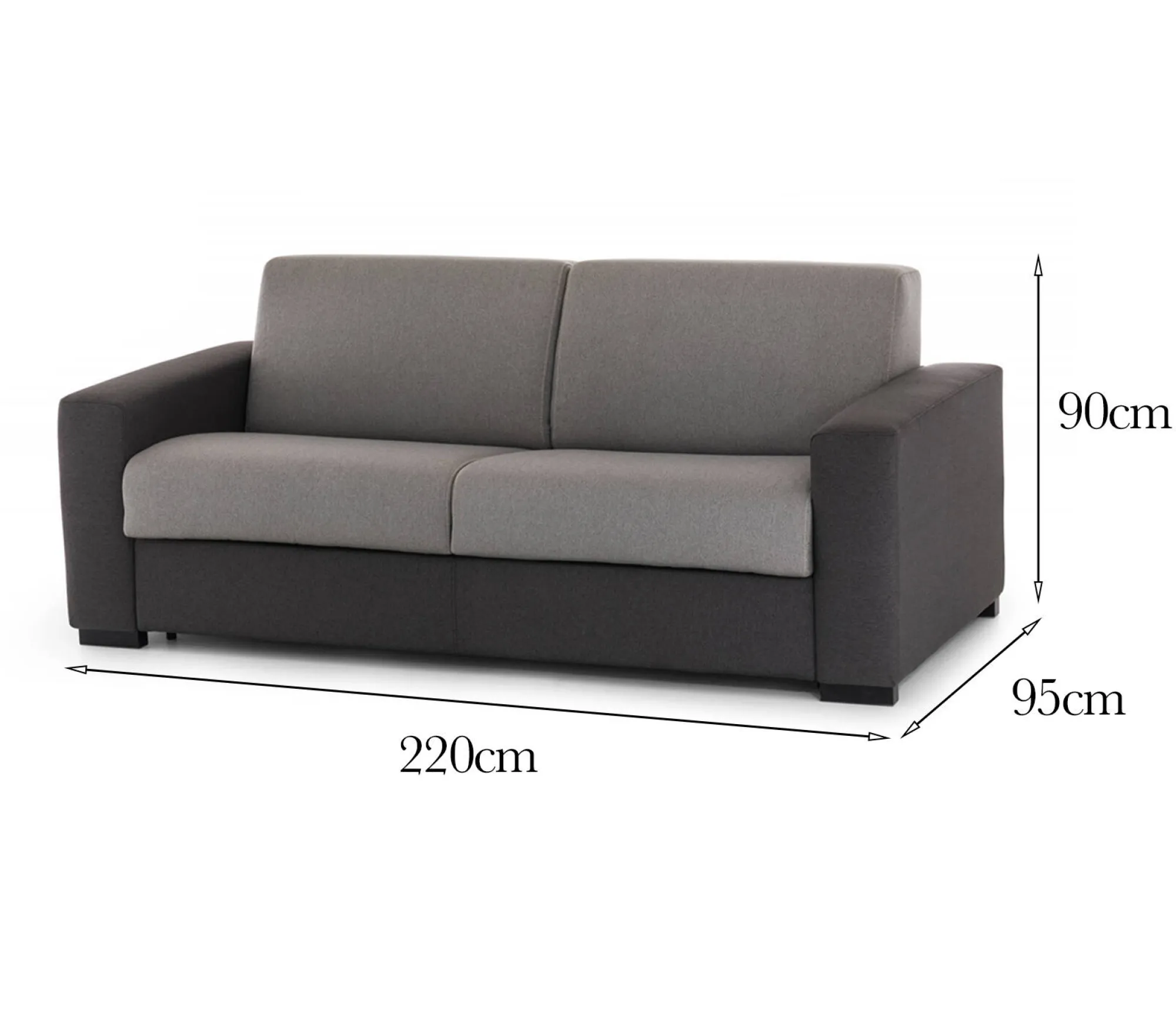 Divano fisso 3 posti Ayta, Cm 220x95h90, Grigio e Antracite<Dmora Online