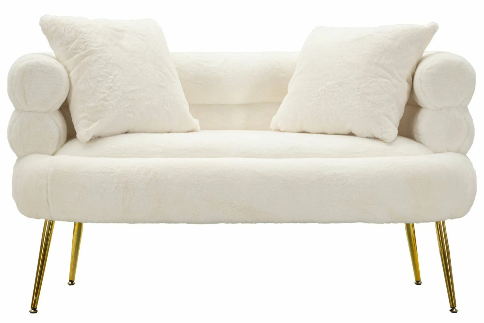 Divano fisso 2 posti Casier, 133x68 h69 cm, Bianco e Oro<Dmora Sale