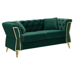 Divano fisso 2 posti Casio, 162x83 h76 cm, Verde e Oro<Dmora New