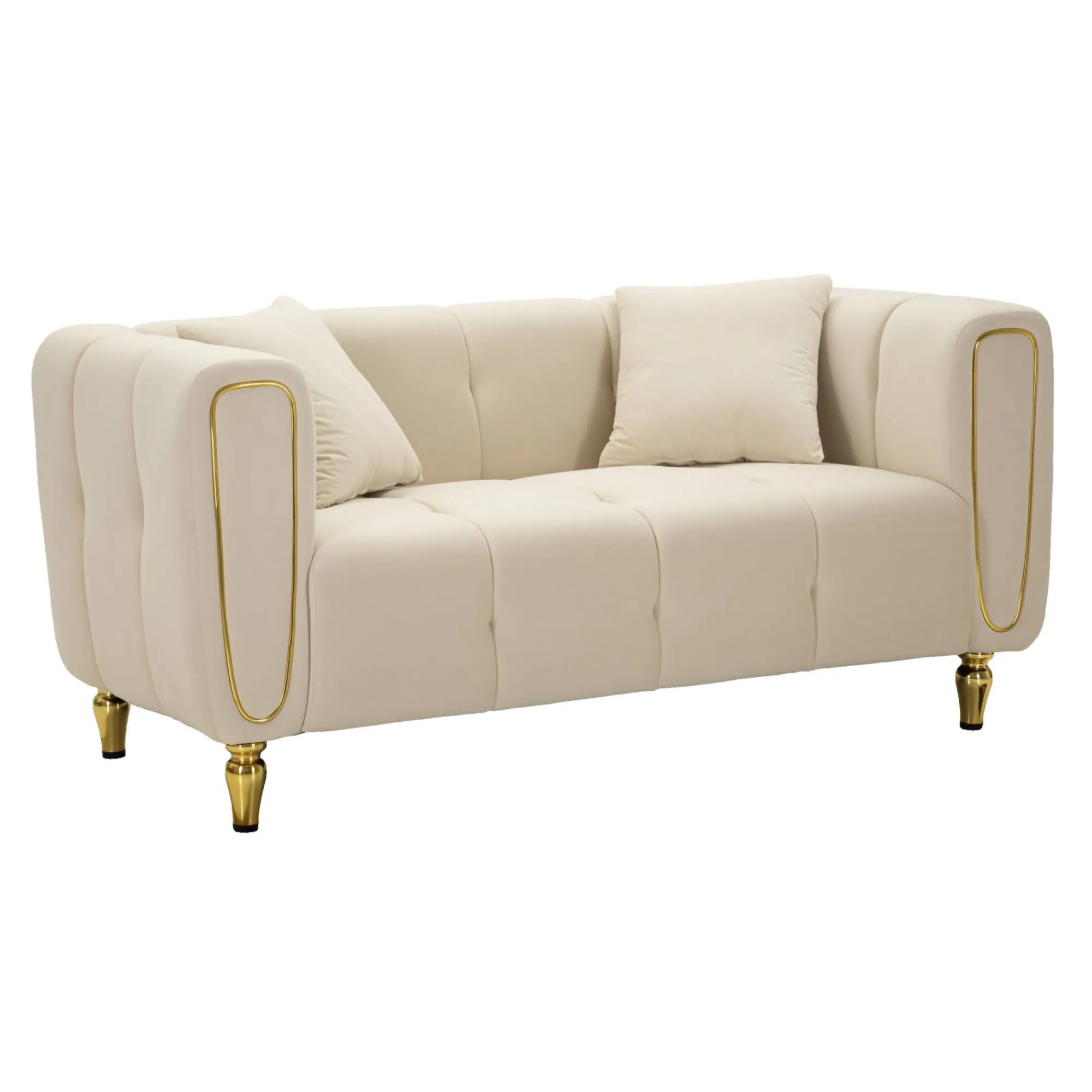Divano fisso 2 posti Gandolfo, 81x155 h71 cm, Crema e Oro<Dmora Flash Sale
