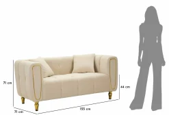 Divano fisso 2 posti Gandolfo, 81x155 h71 cm, Crema e Oro<Dmora Flash Sale