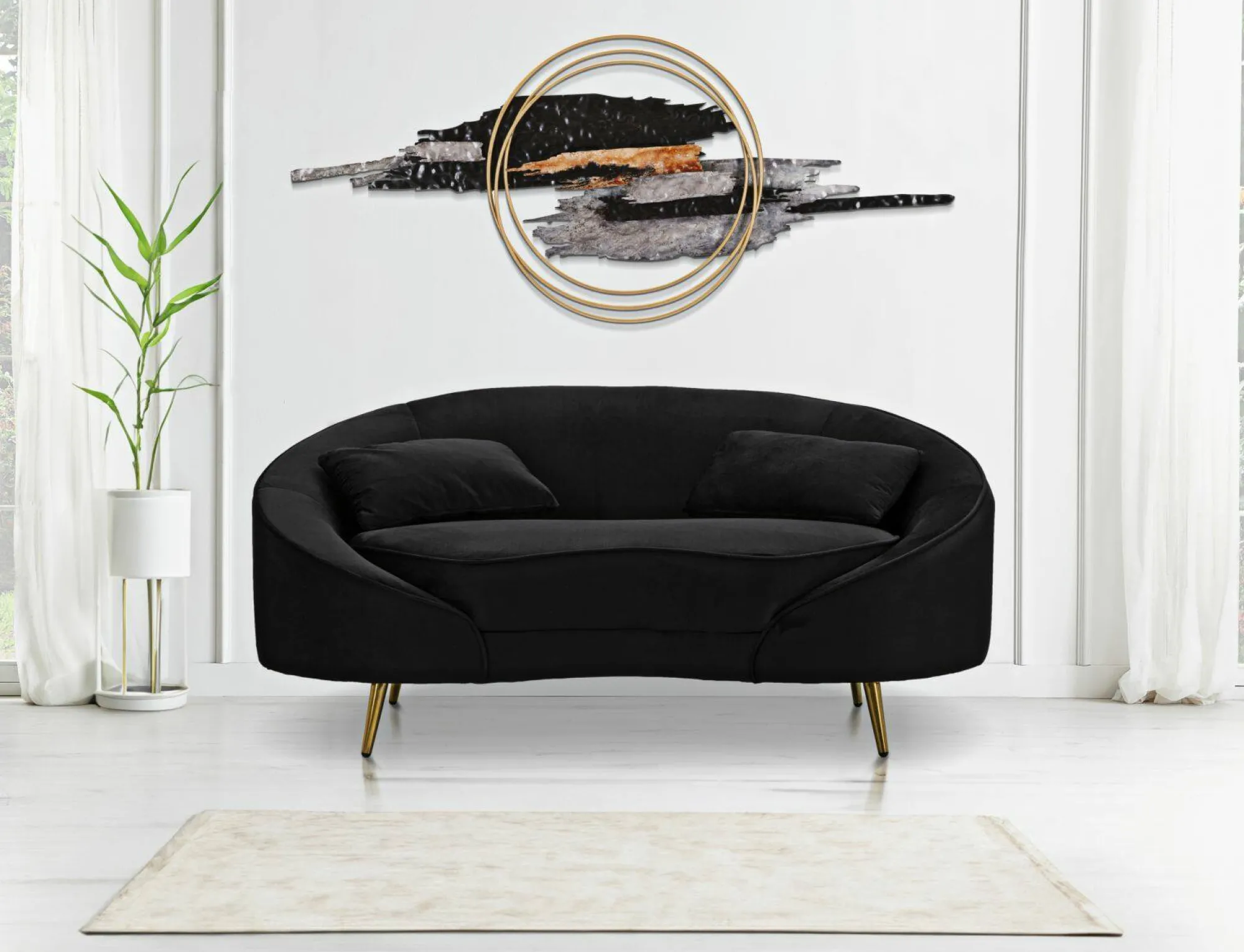 Divano fisso 2 posti Gupta, 148x84 h68 cm, Nero e Oro<Dmora Flash Sale