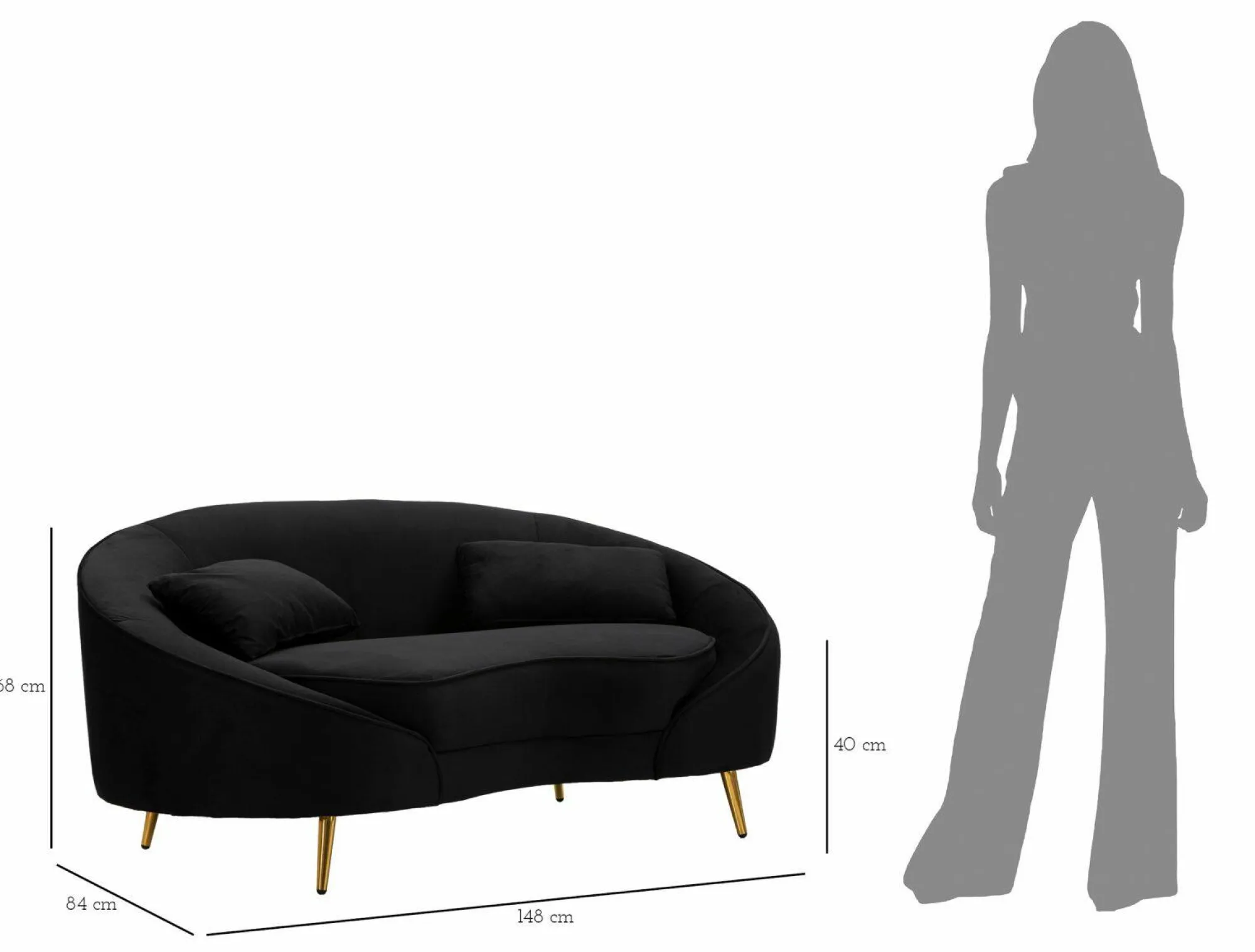Divano fisso 2 posti Gupta, 148x84 h68 cm, Nero e Oro<Dmora Flash Sale