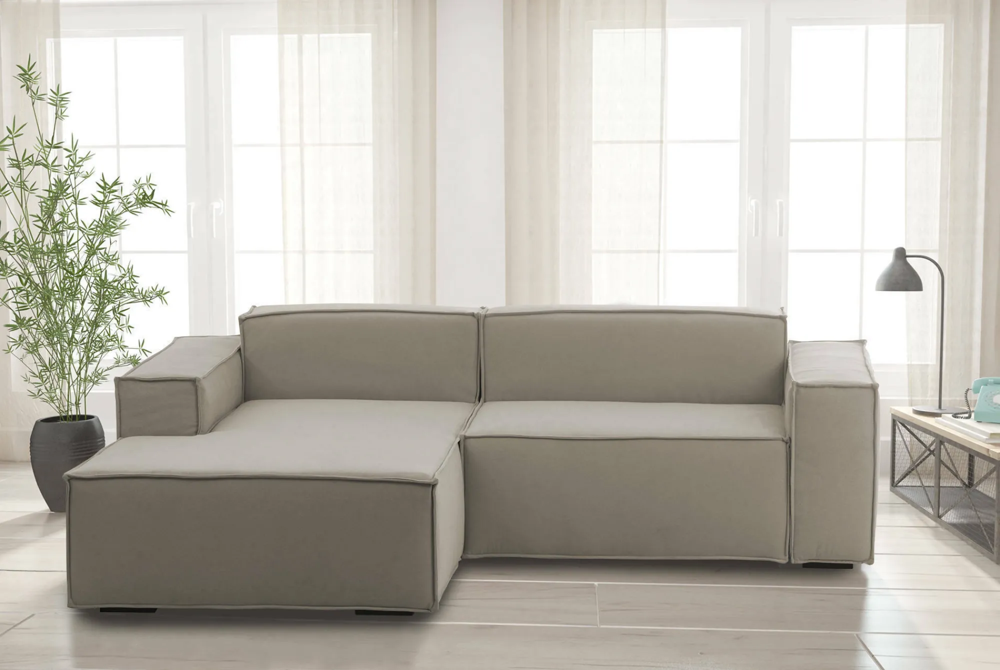 Divano fisso con penisola Alhoa, Cm 220x170h70,<Dmora Sale