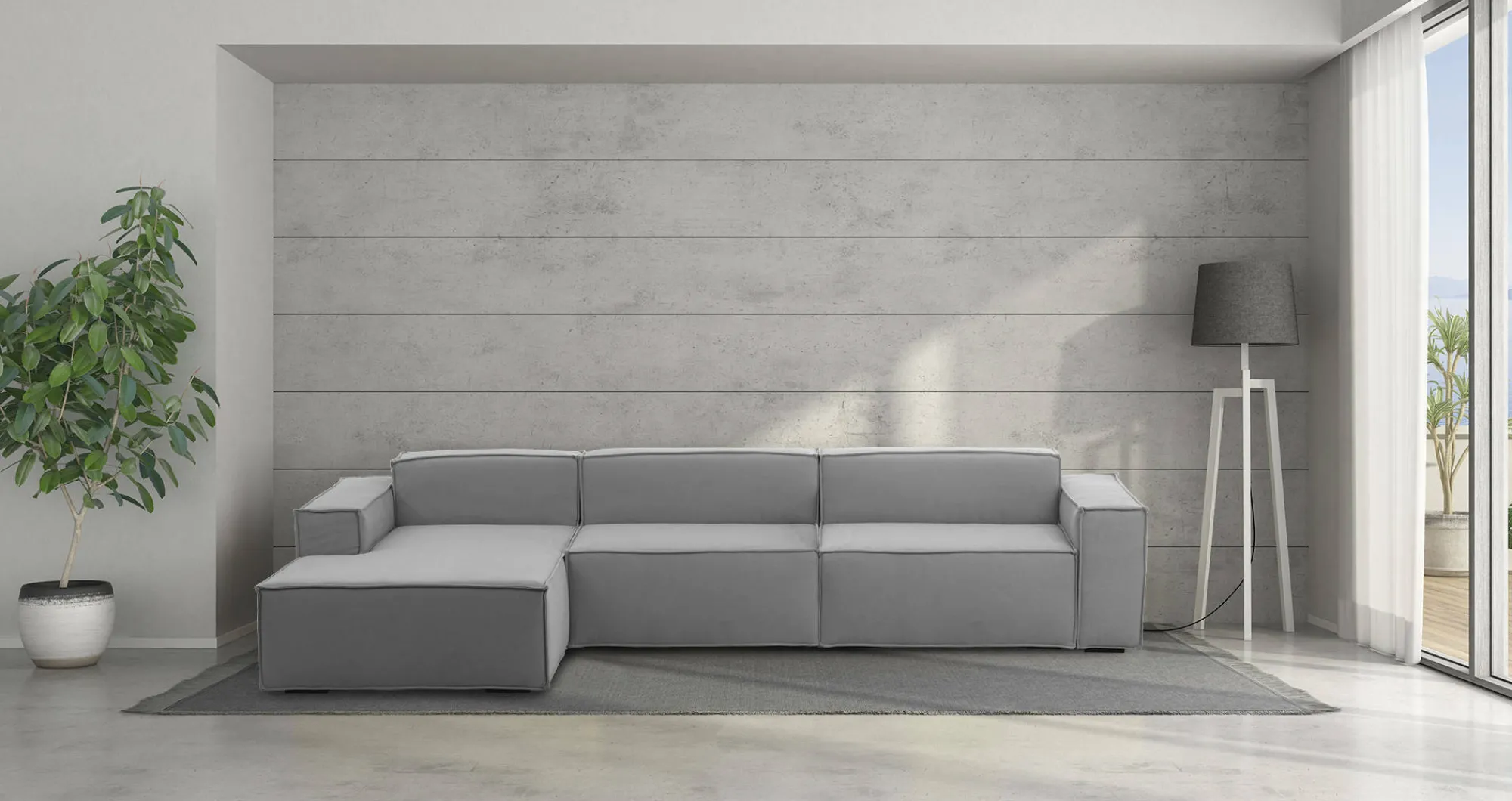 Divano fisso con penisola Atrillo, Cm 340x170h70,<Dmora Sale