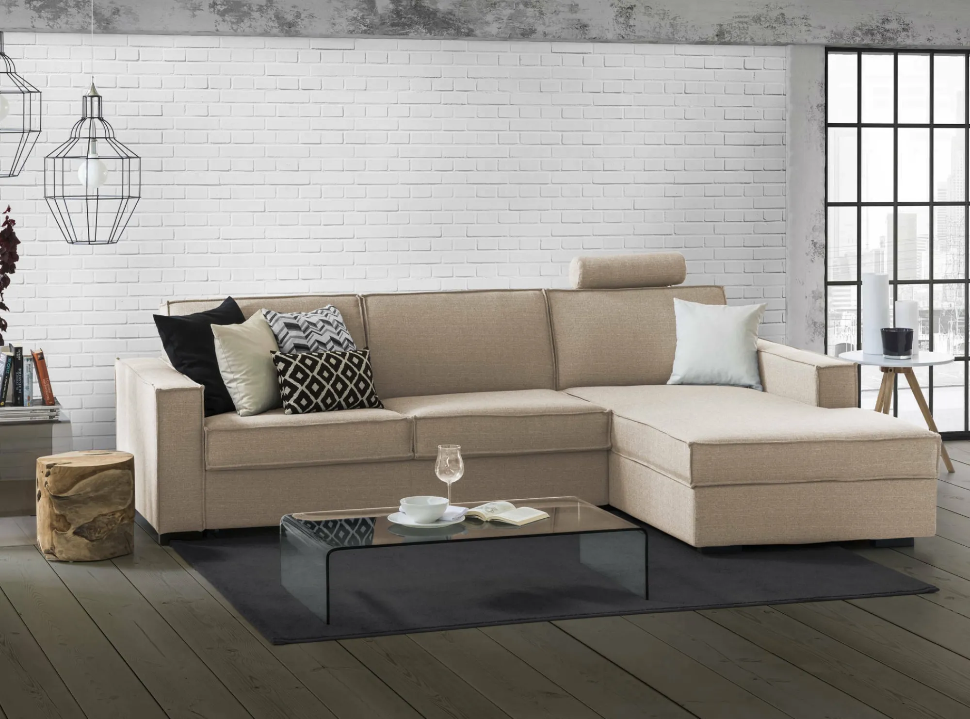 Divano fisso con penisola Ametrino, Cm 280x95h90,<Dmora Flash Sale