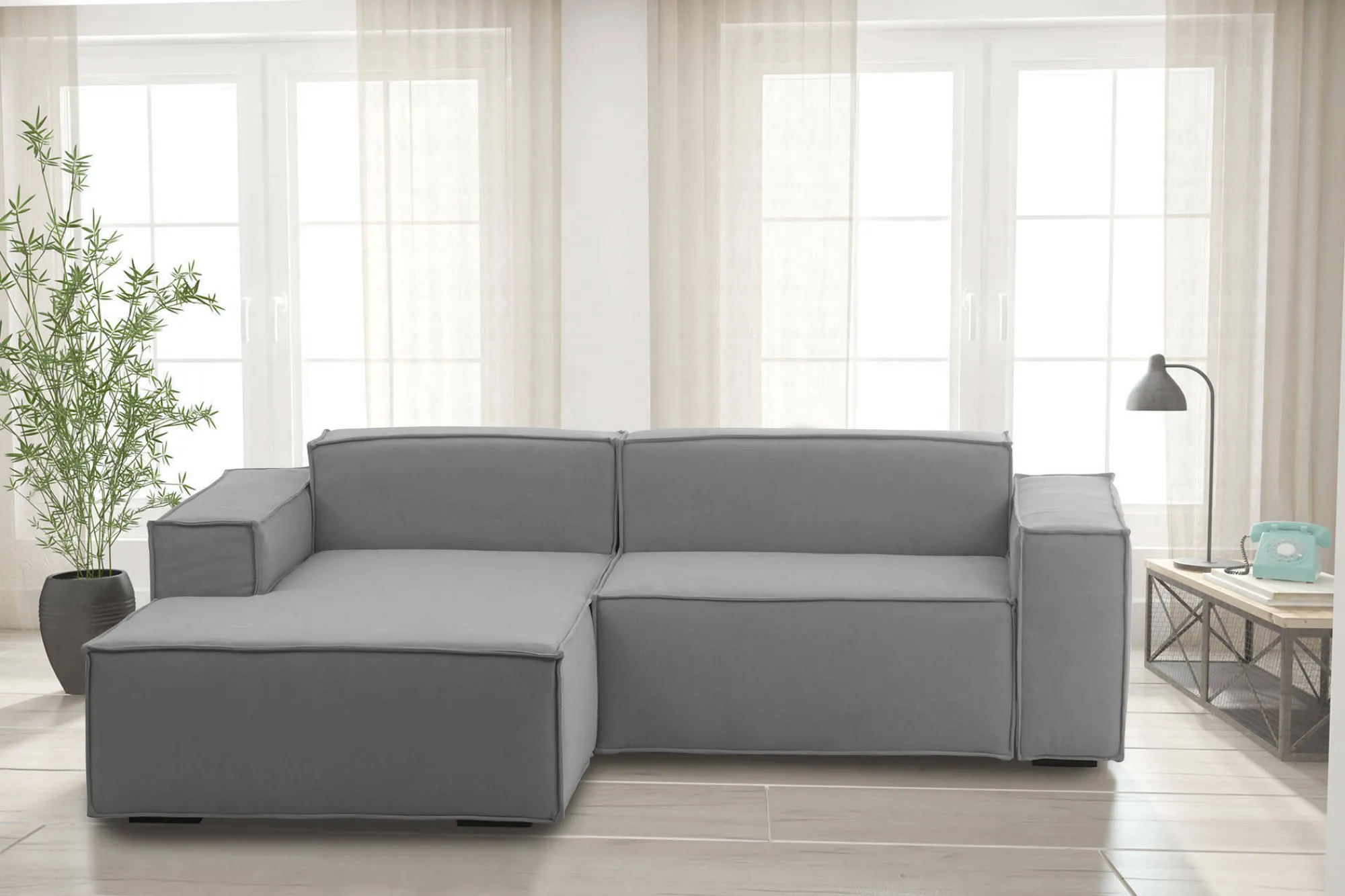Divano fisso con penisola Alhoa, Cm 220x170h70,<Dmora Hot