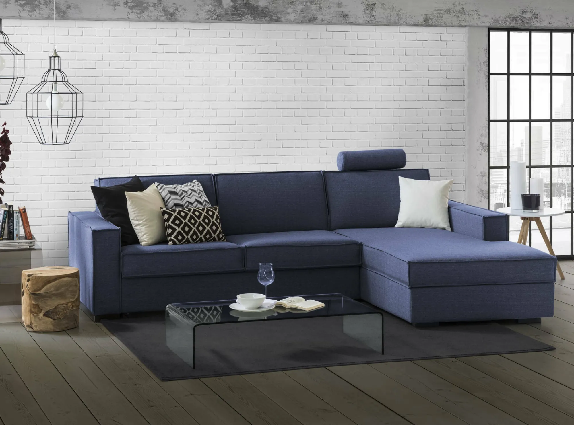 Divano fisso con penisola Ametrino, Cm 280x95h90,<Dmora Clearance