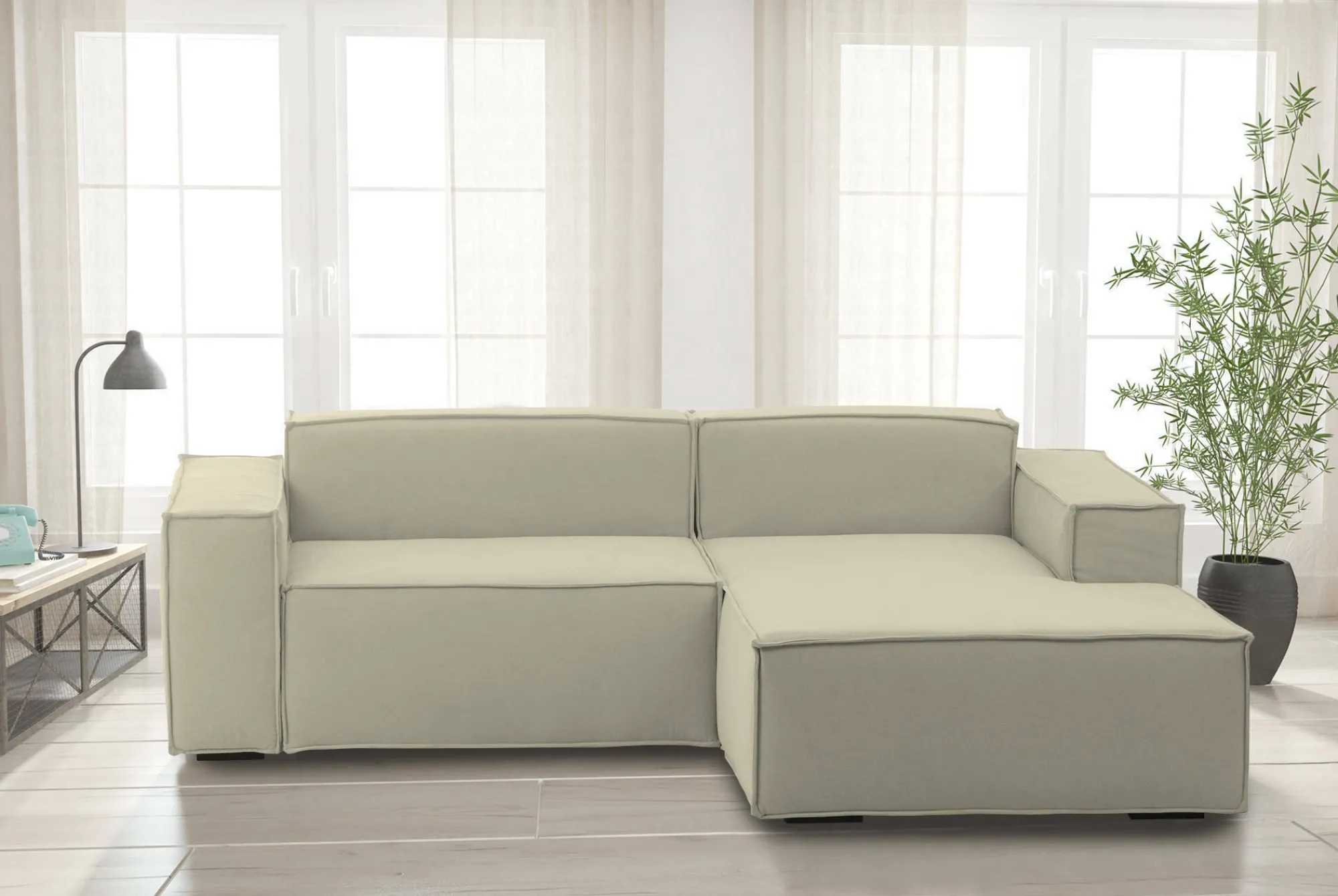Divano fisso con penisola Amuleto, Cm 220x170h70,<Dmora Clearance