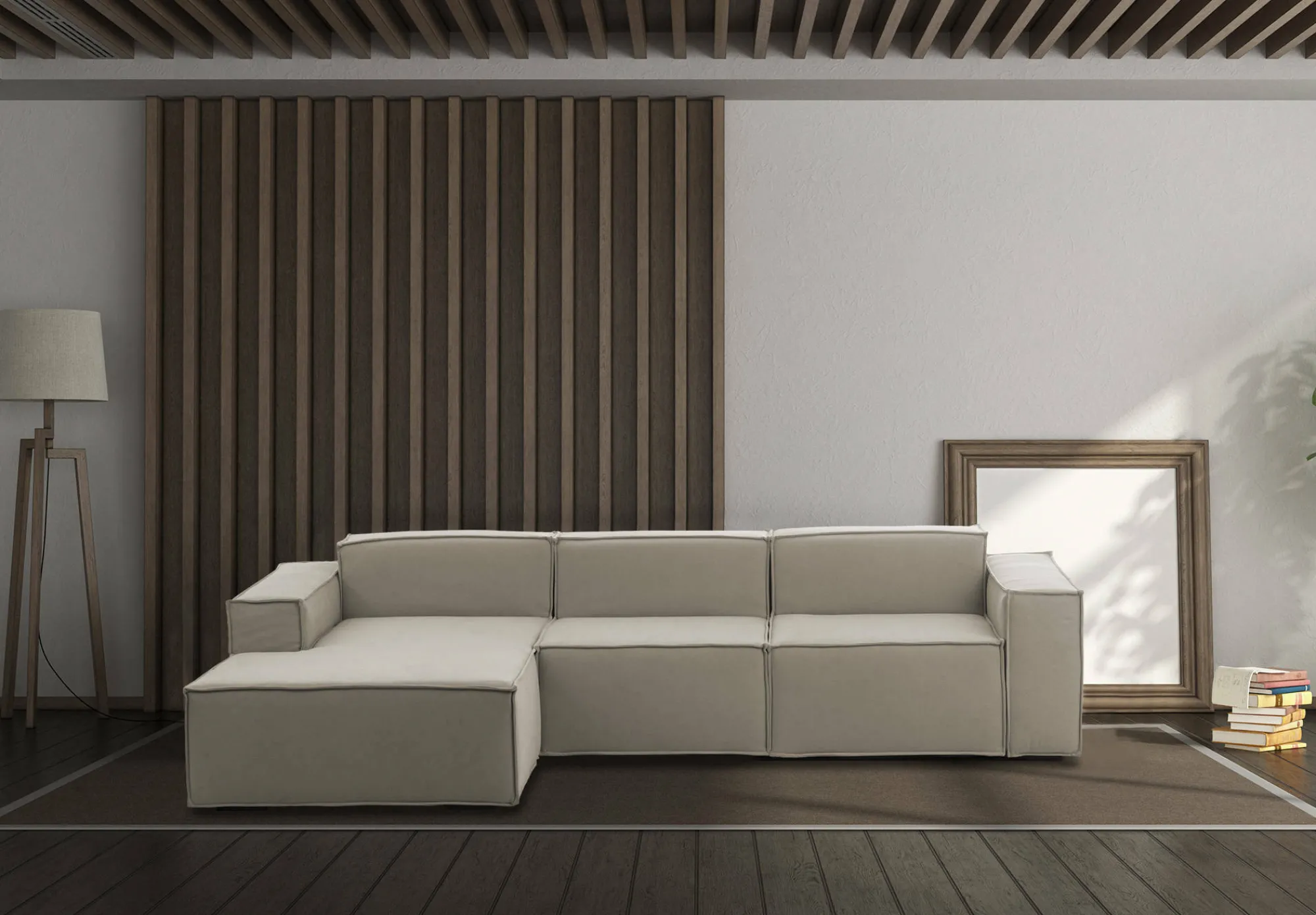 Divano fisso con penisola Alganibra, Cm 300x170h70,<Dmora Online