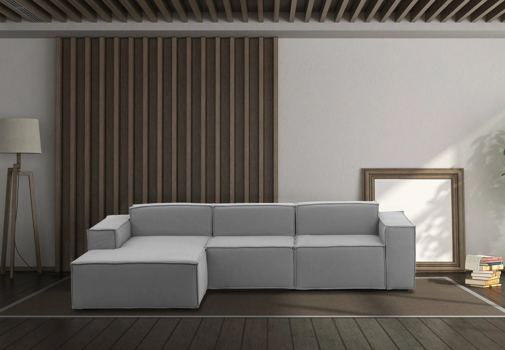 Divano fisso con penisola Alganibra, Cm 300x170h70,<Dmora Hot