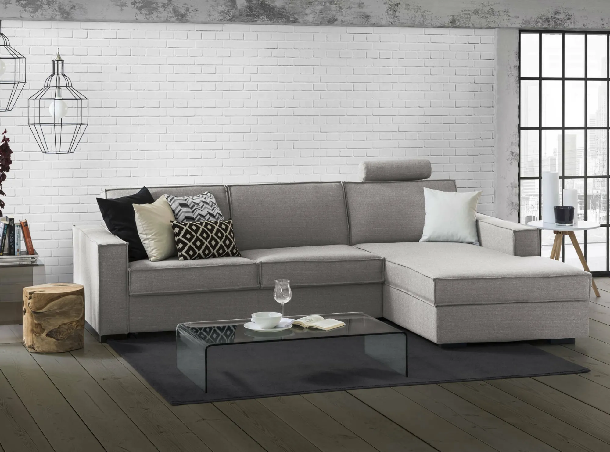 Divano fisso con penisola Ametrino, Cm 280x95h90,<Dmora Cheap