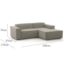 Divano fisso con penisola Ameli, Cm 240x170h70,<Dmora Sale