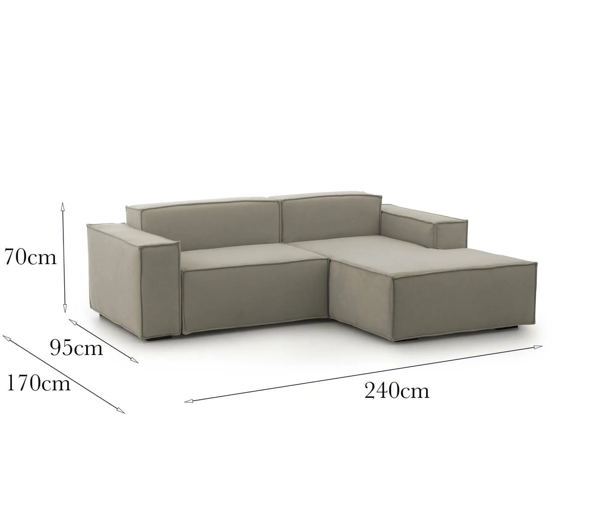 Divano fisso con penisola Ameli, Cm 240x170h70,<Dmora Sale
