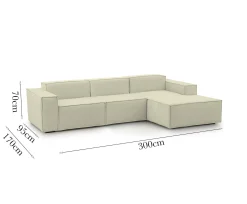 Divano fisso con penisola Ananas, Cm 300x170h70,<Dmora Discount
