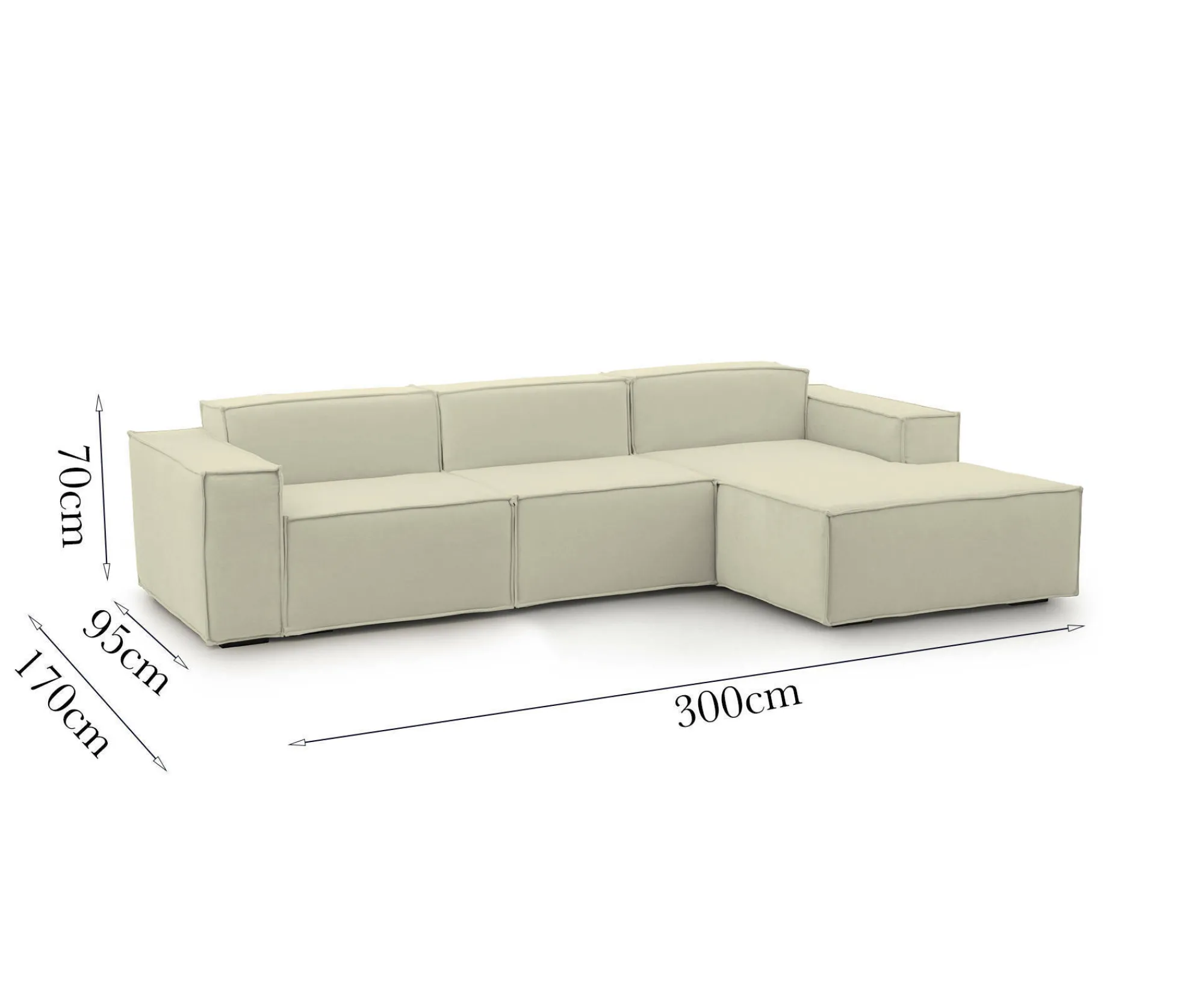 Divano fisso con penisola Ananas, Cm 300x170h70,<Dmora Discount