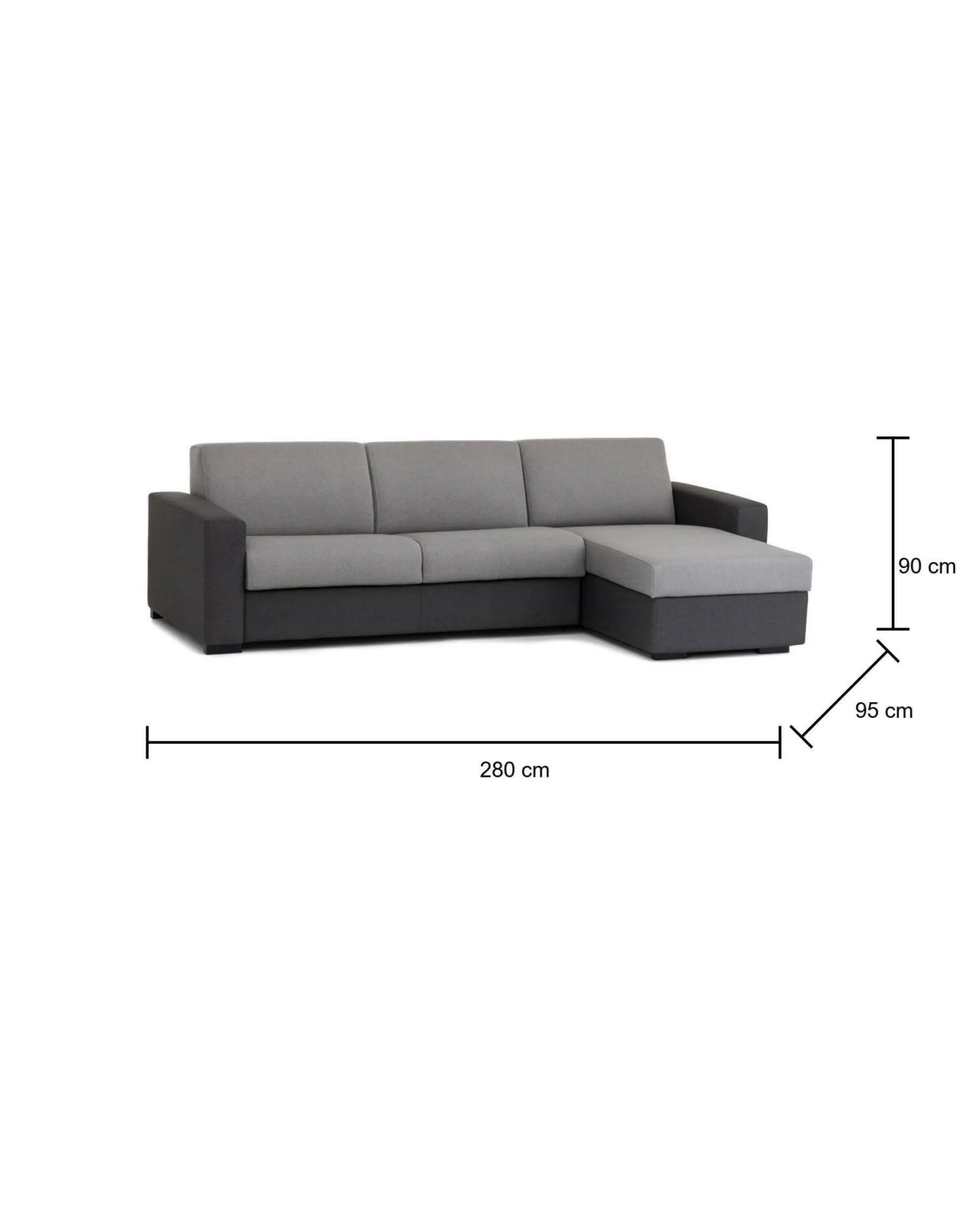Divano fisso con penisola Atos, Cm 280x95h90, Grigio e Antracite<Dmora Fashion