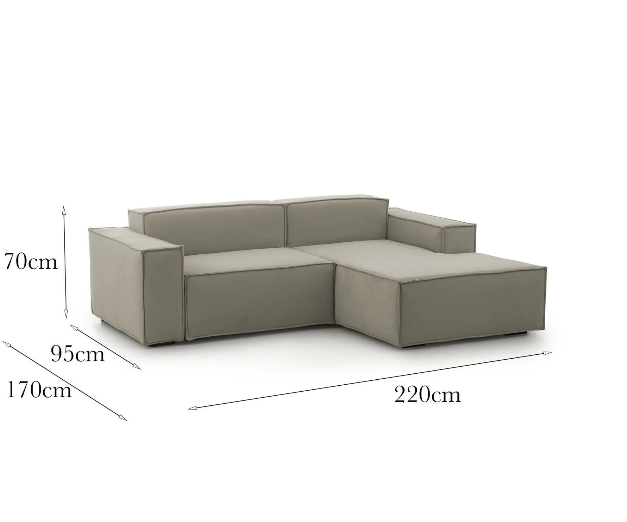 Divano fisso con penisola Amuleto, Cm 220x170h70,<Dmora Store