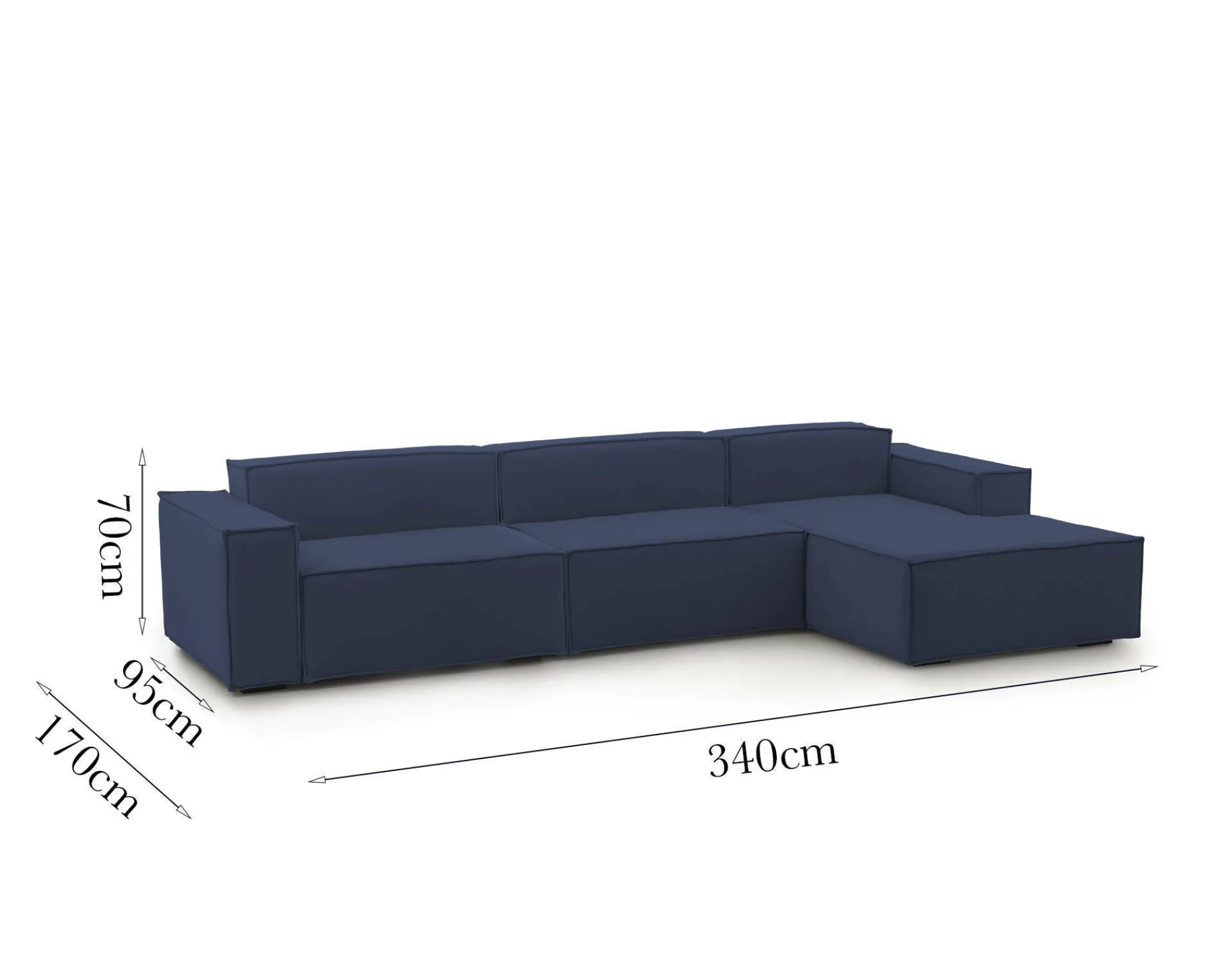 Divano fisso con penisola Asvaldo, Cm 340x170h70,<Dmora Store