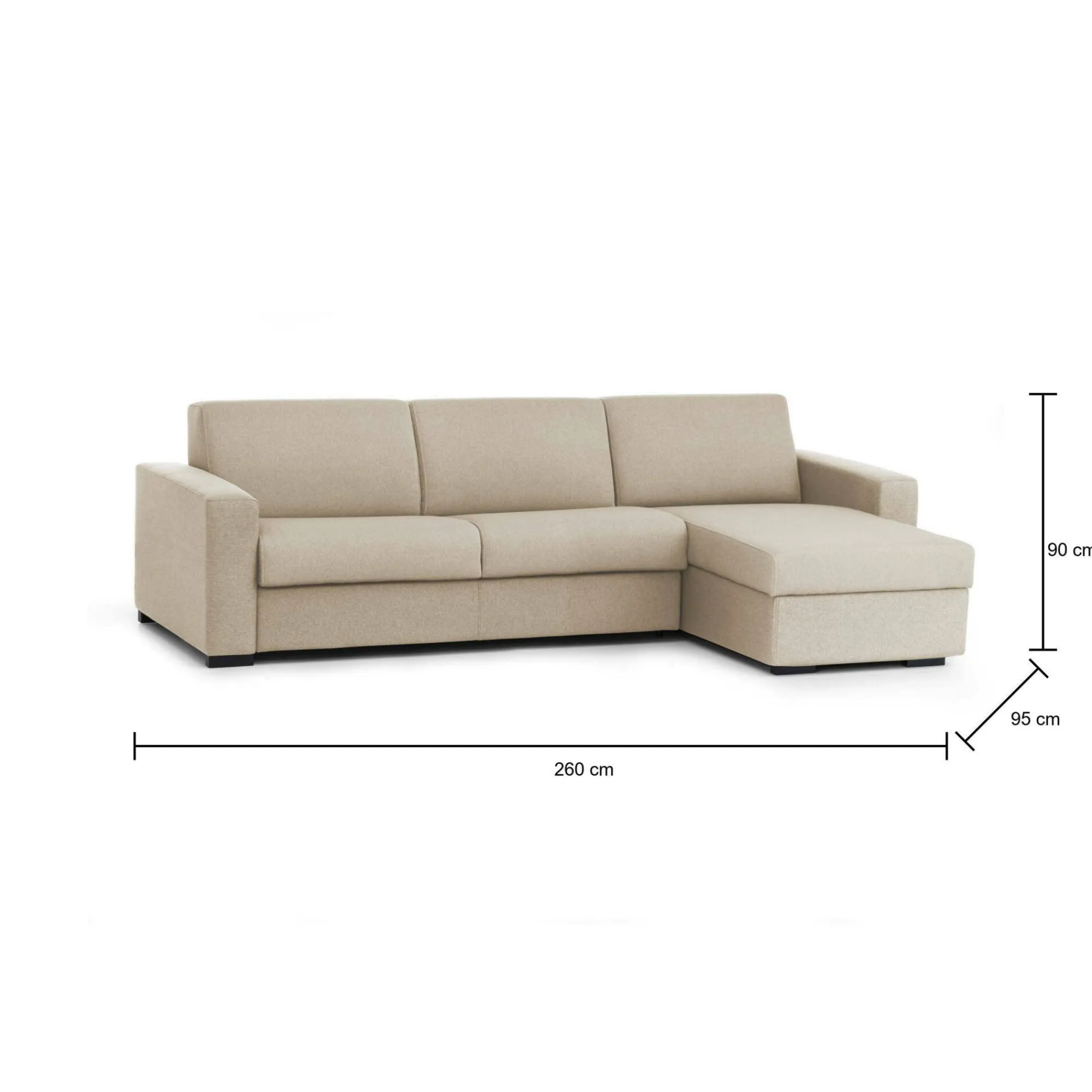 Divano fisso con penisola Azechiele, Cm 260x95h90,<Dmora Outlet