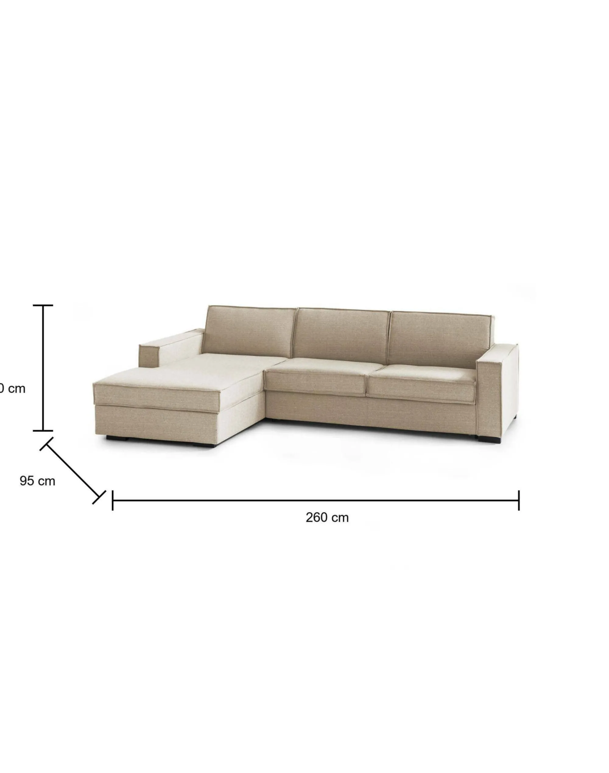 Divano fisso con penisola Sodalite, Cm 260x95h90,<Dmora Clearance