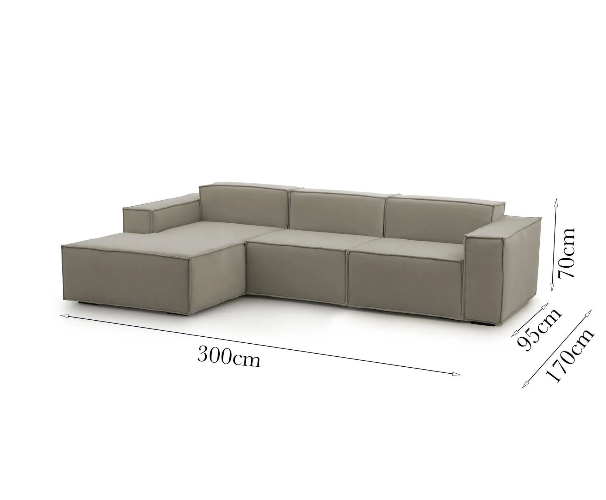 Divano fisso con penisola Alganibra, Cm 300x170h70,<Dmora Online