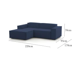 Divano fisso con penisola Alhoa, Cm 220x170h70,<Dmora New
